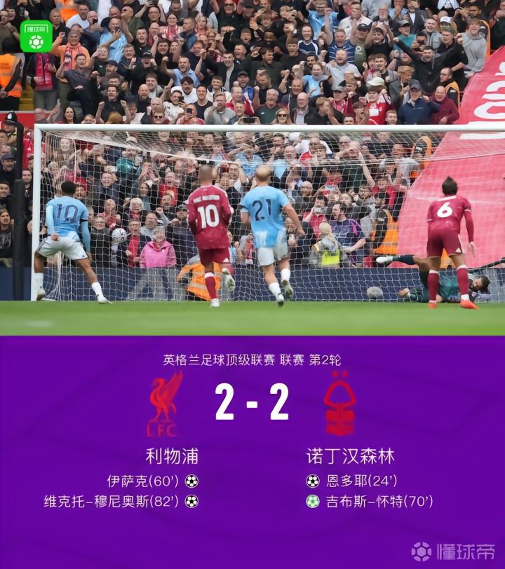 利物浦2-2诺丁汉森林遭遇连平,吉布斯-怀特传射,穆尼奥斯破门